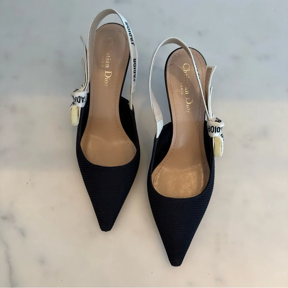 Dior Black and Cream Slingback Heels - Picture 7 of 7